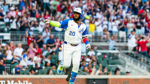 Marcell Ozuna #20 of the Atlanta Braves