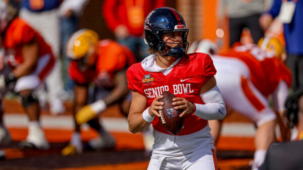 Jaxson Dart #2 of Ole Miss during Senior Bowl
