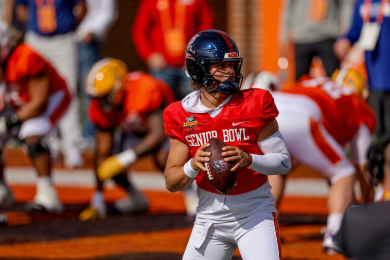 Jaxson Dart #2 of Ole Miss during Senior Bowl